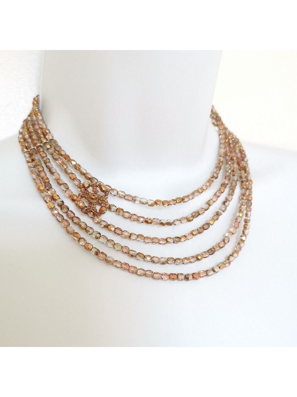 VINTAGE cascade choker necklace rose gold crystal beads